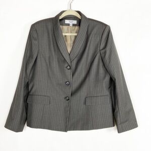 Le Suit Gray Tan Pinstripe Long Sleeve Lined Button Front Blazer Suit Jacket